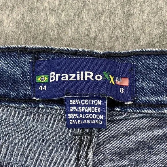 Brazil Roxx Women's Embroidered Floral Blue Mid Rise Flare Jeans Size 8 (27x30) - Picture 6 of 12